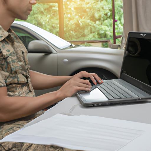 A soldier researches the best car insurance options for military personnel.